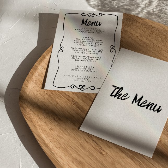 Modern Hand Written Funky Retro Frame Wedding     Menu (Creator Uploaded)