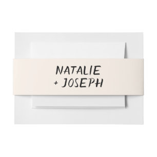 Modern Hand Written Retro Brushstroke Bold Wedding Invitation Belly Band