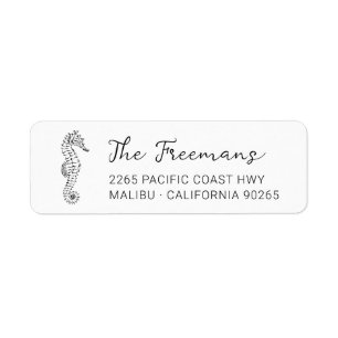 Modern Handdrawn Seahorse. Return Address  Label