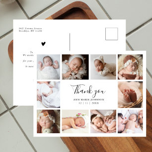 Modern Handlettering 10 Photo Baby Shower Thank Holiday Postcard
