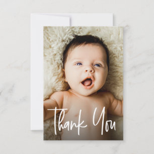 Modern Handlettering 2 Photos Small Baby Shower  Thank You Card