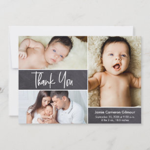 Modern Handlettering 3 Photo Collage Baby Shower Thank You Card