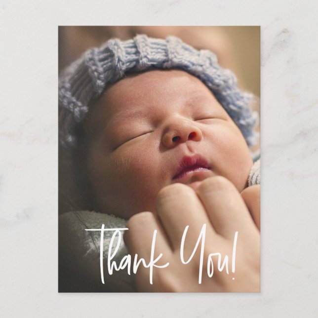 Modern Handlettering Baby Photo Birth Announcement Postcard (Front)