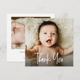 Modern Handlettering Custom 2 Photos Baby Shower Thank You Card