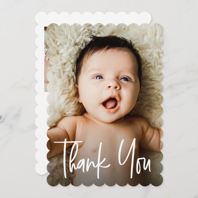 Modern Handlettering Custom 2 Photos Baby Shower  Thank You Card (Front/Back)