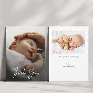Modern Handlettering Custom 2 Photos Baby Shower Thank You Card