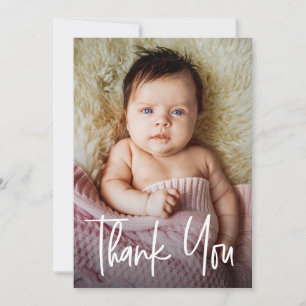 Modern Handlettering Custom Baby Girl Shower Photo Thank You Card