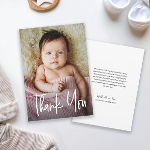Modern Handlettering Custom Baby Girl Shower Photo Thank You Card