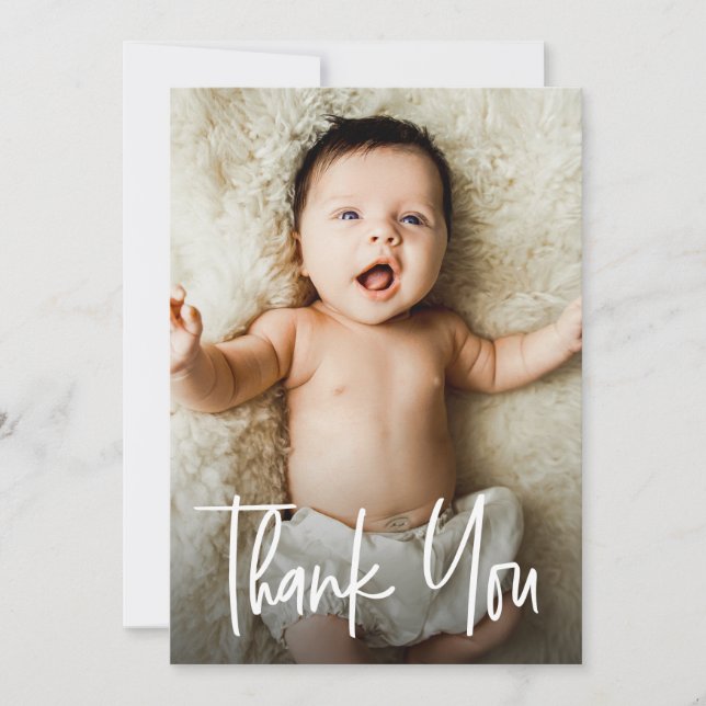 Modern Handlettering Custom Baby Shower Photo Thank You Card (Front)