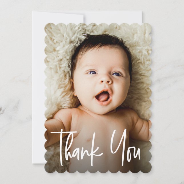 Modern Handlettering Custom Baby Shower Photo Thank You Card (Front)