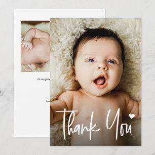 Modern Handlettering Heart 2 Photos Baby Shower  Thank You Card