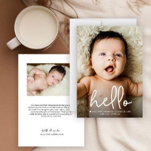 Modern Handlettering Hello Custom Baby Photos Announcement