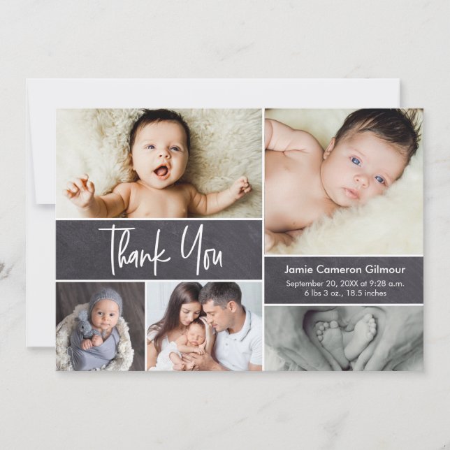 Modern Handlettering Photo Collage Baby Shower  Thank You Card (Front)