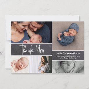 Modern Handlettering Photo Collage Baby Shower Thank You Card