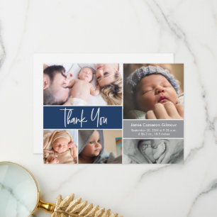 Modern Handlettering Photos Blue Baby Shower Thank You Card