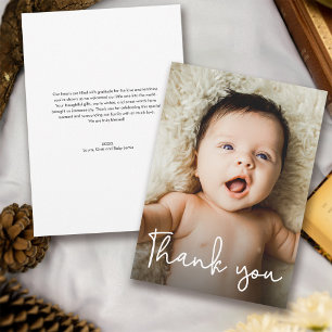 Modern Handlettering Script Baby Shower Photo Thank You Card