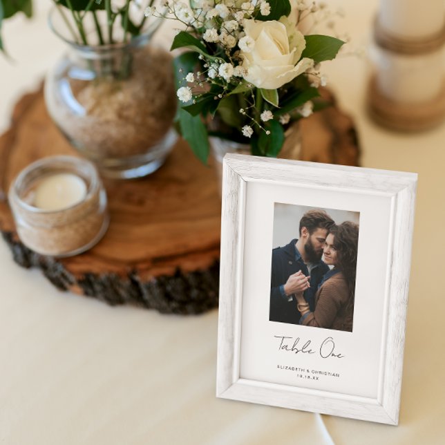Modern Handlettering Script Custom photo wedding Table Number (wedding table number with photo. handlettering script.)