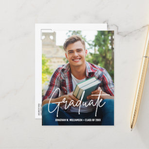 Modern Handlettering Script Graduate Custom Photo Announcement Postcard
