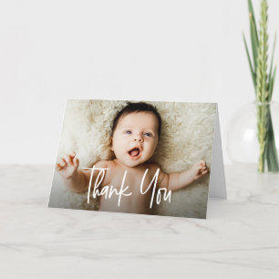 Modern Handlettering script Horizontal Baby Photo  Thank You Card