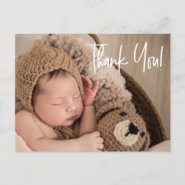 Modern Handlettering Thank You Baby Photo Birth Postcard (Front)
