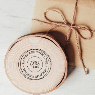 Modern Handmade Custom Logo Name Round Frame Rubber Stamp