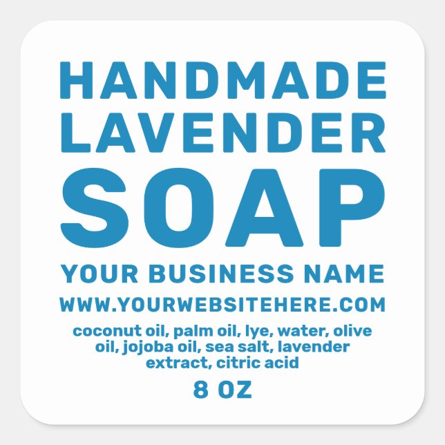 Modern Handmade Lavender Soap Bright Blue White Square Sticker (Front)
