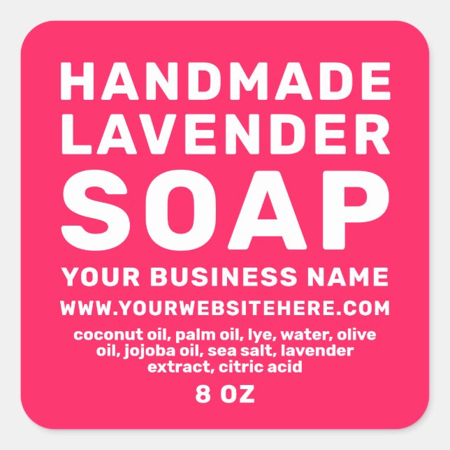 Modern Handmade Lavender Soap Diva Pink Square Sticker (Front)