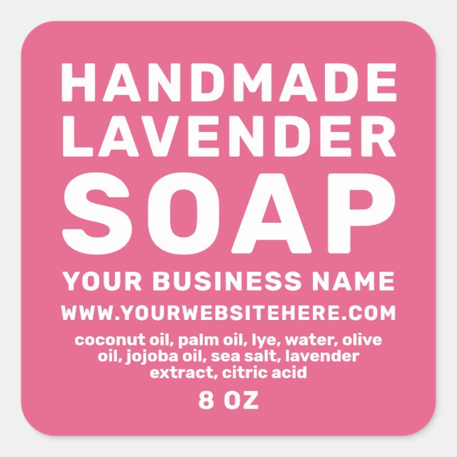 Modern Handmade Lavender Soap Hot Pink Square Sticker (Front)