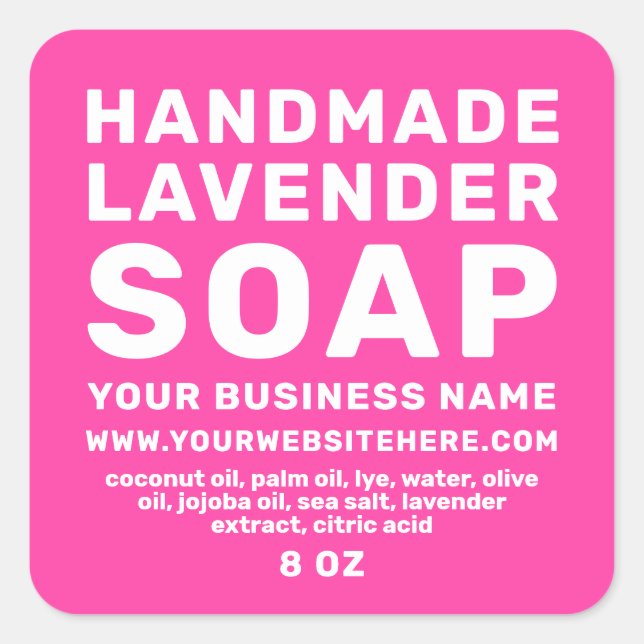 Modern Handmade Lavender Soap Knockout Pink Square Sticker (Front)