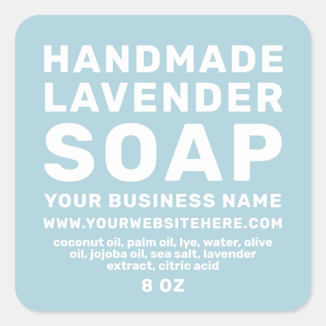 Modern Handmade Lavender Soap Light Blue Square Sticker (Front)