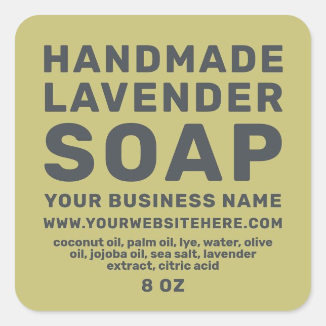 Modern Handmade Lavender Soap Olive Green Square Sticker (Front)