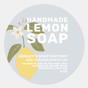 Modern Handmade Lemon Soap Botanical Blue Classic Round Sticker