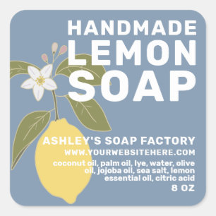 Modern Handmade Lemon Soap Botanical Blue Square Sticker