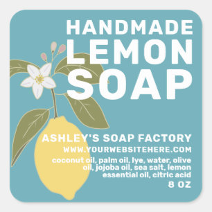 Modern Handmade Lemon Soap Botanical Green Square Sticker