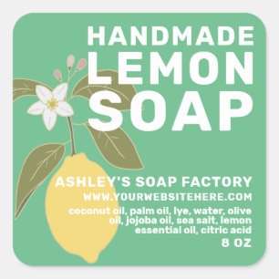 Modern Handmade Lemon Soap Botanical Green Square Sticker