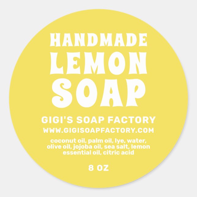 Modern Handmade Lemon Soap Illuminating Yellow  Classic Round Sticker (Front)