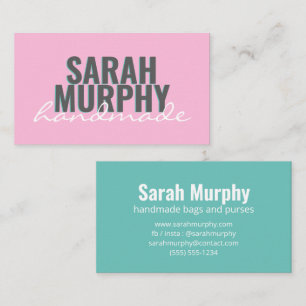 Modern Handmade Pink Mint Script Typography Business Card
