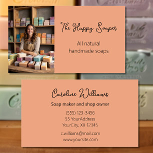 Modern handmade soap shop soaper peach business card
