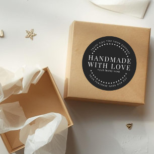 Modern handmade with love black thank you  classic round sticker