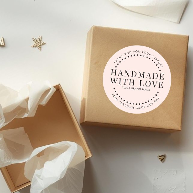 Modern handmade with love blush pink thank you classic round sticker (Creator Uploaded)