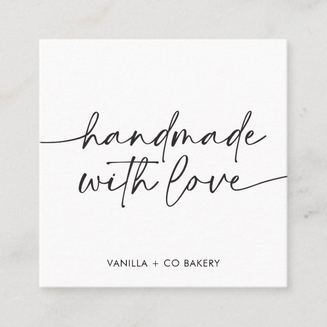 Modern Handmade With Love Handwritten Script Square Business Card (Front)