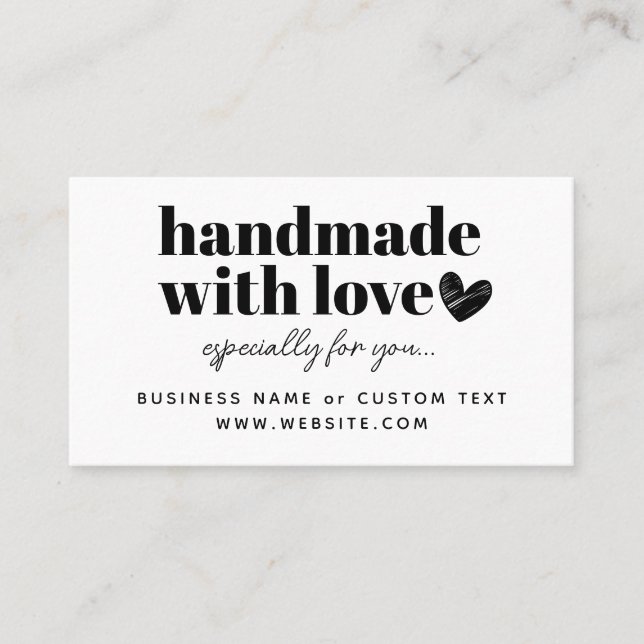 Modern Handmade With Love Heart Thank You Purchase Business Card (Front)