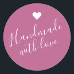 Modern handmade with love script dark pink heart classic round sticker<br><div class="desc">Modern handmade with love script dark pink heart classic round sticker</div>