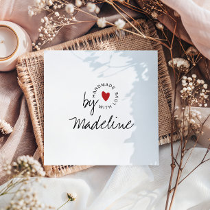 Modern Handmade with Love Script Heart Square Business Card