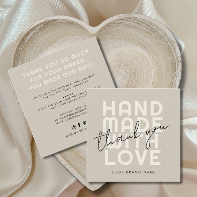 Modern handmade with love thank you square business card (Creator Uploaded)
