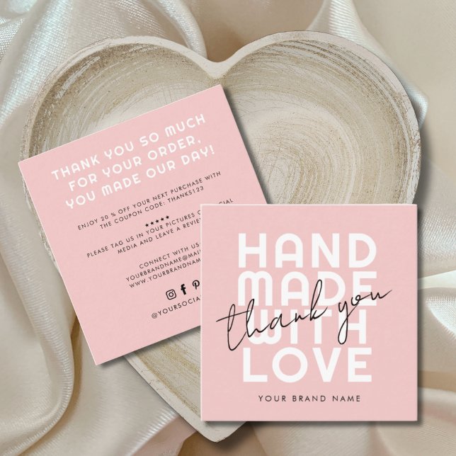 Modern handmade with love thank you square business card (Creator Uploaded)