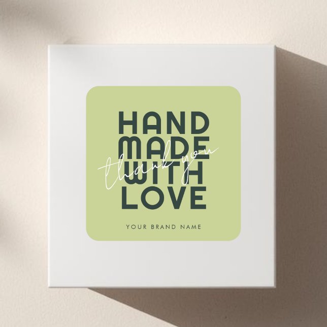 Modern handmade with love thank you square sticker (Creator Uploaded)