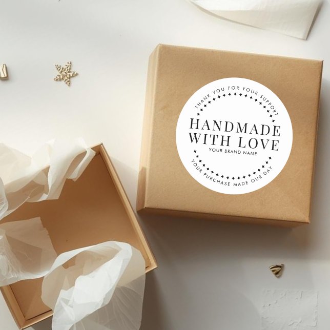Modern handmade with love white thank you classic round sticker (Creator Uploaded)