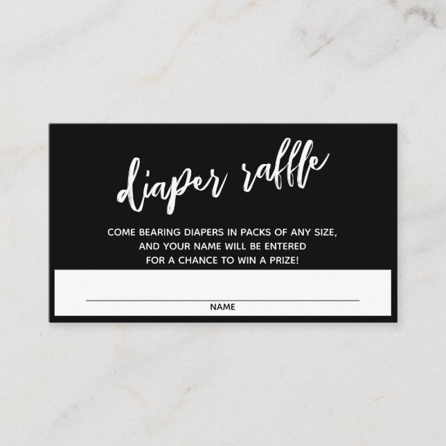 Modern Handwriting Black Diaper Raffle Ticket Enclosure Card (Front)