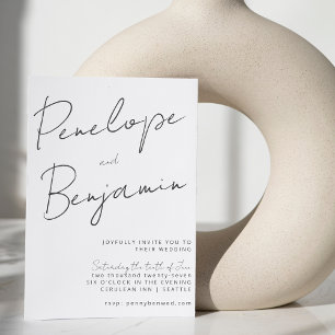 Modern  Handwriting Black White Wedding All in One Invitation